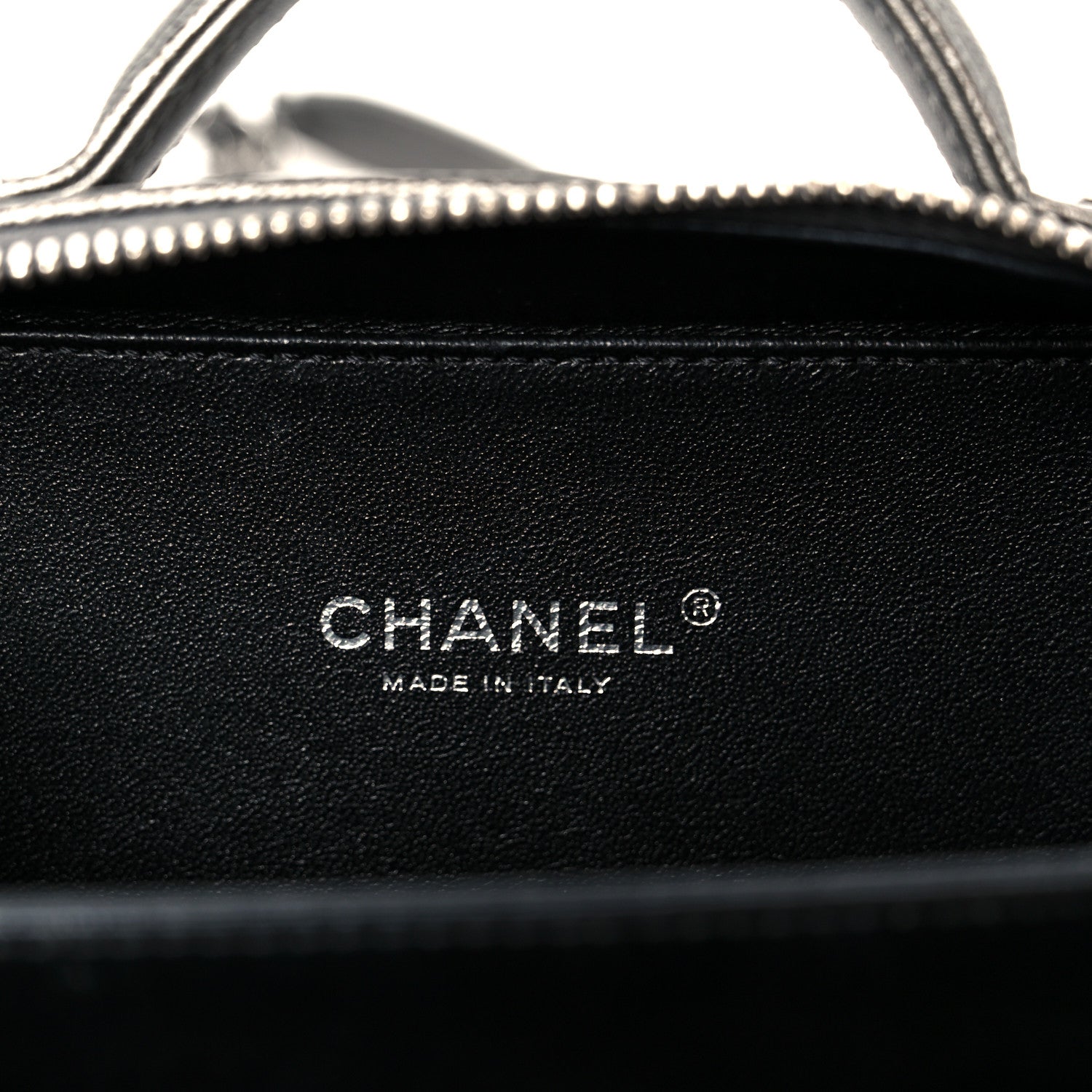 Chanel Metallic Caviar Quilted Small CC Filigree Vanity Case Dark Silver
