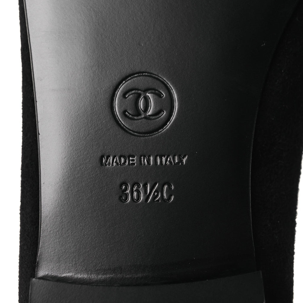 Chanel Suede Crackled Laminated Calfskin Cap Toe Ballerina Flats 36.5 Black Gold
