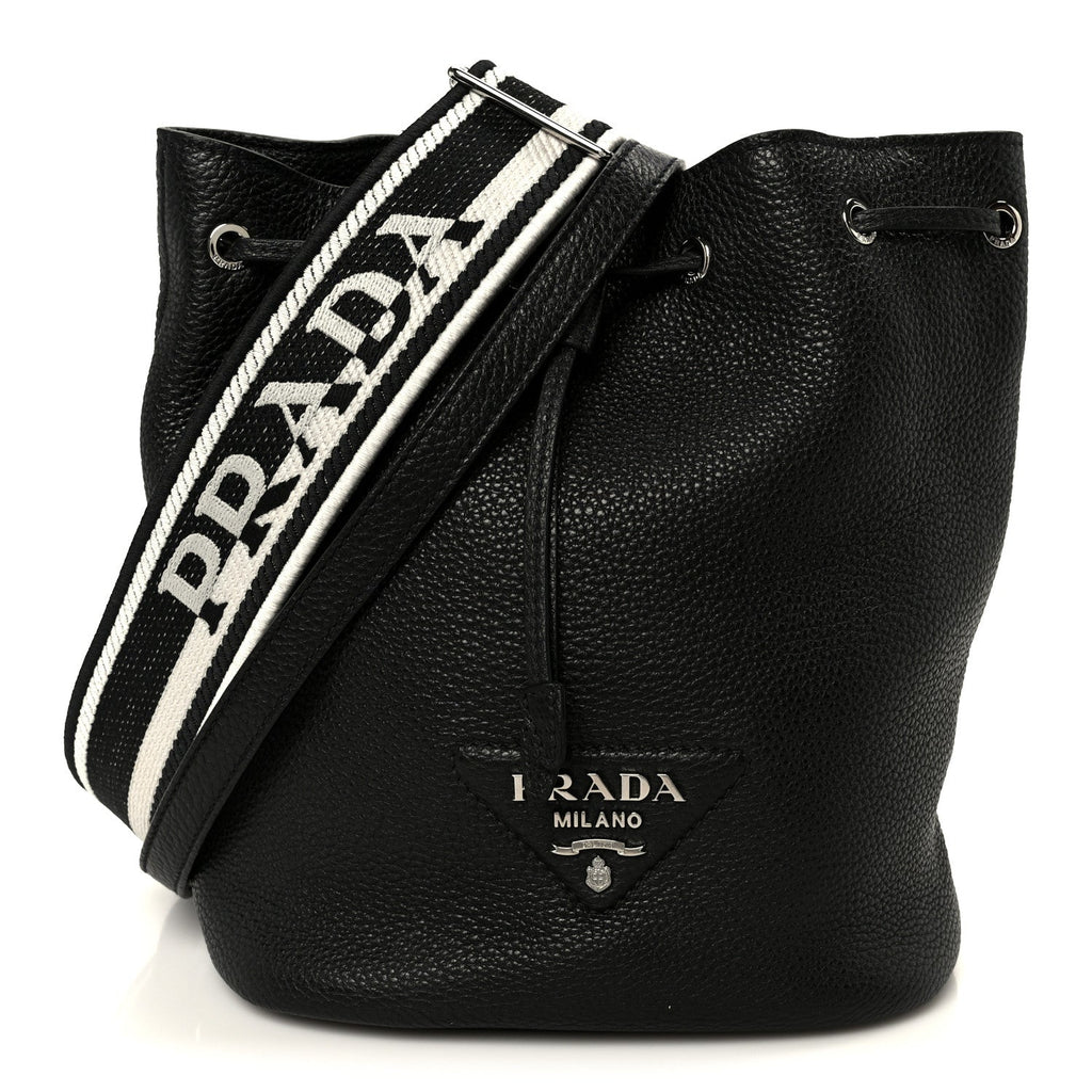 Prada Vitello Daino Soft Drawstring Bucket Bag Black