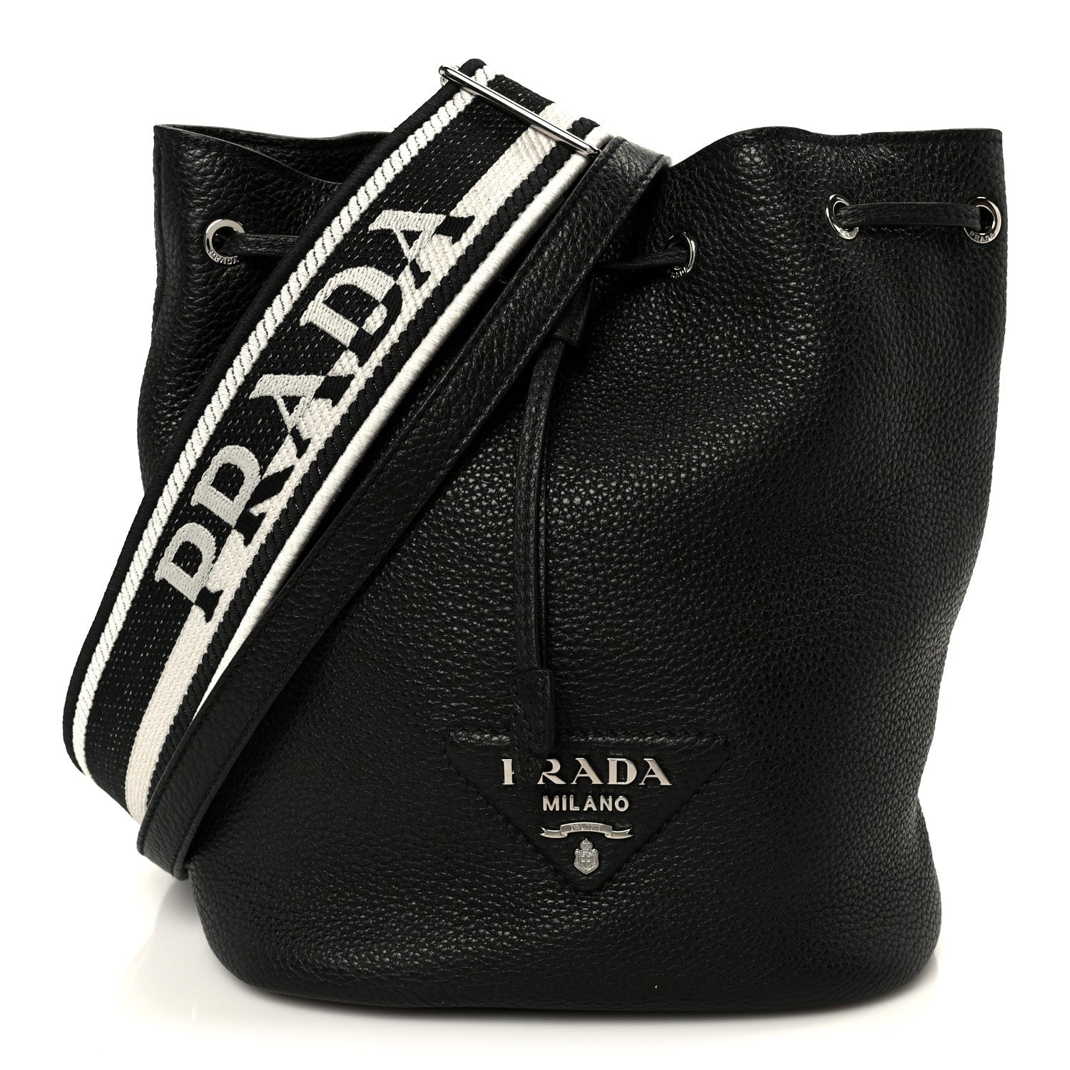 Prada Vitello Daino Soft Drawstring Bucket Bag Black