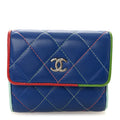 Lambskin Quilted Compact Flap Wallet Blue Multicolor