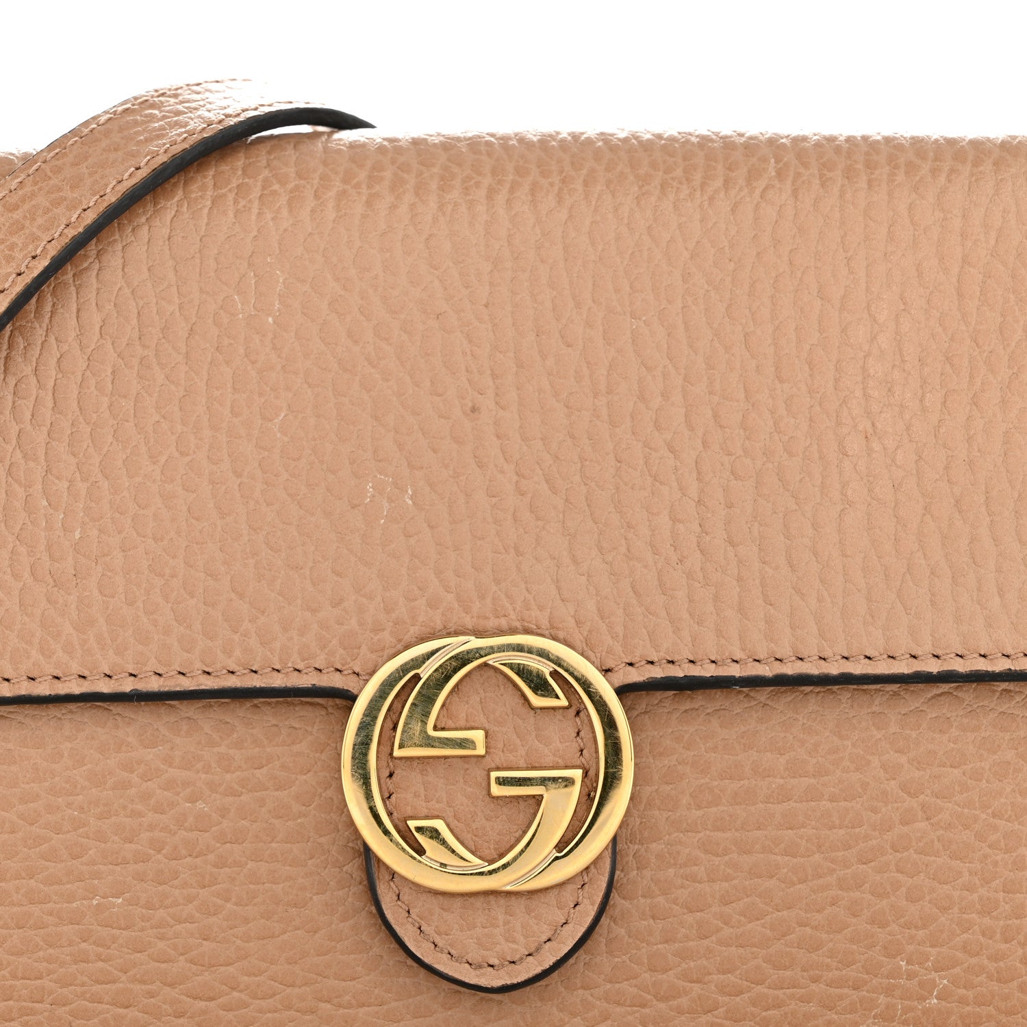 Gucci Dollar Calfskin Interlocking G Chain Wallet Camelia