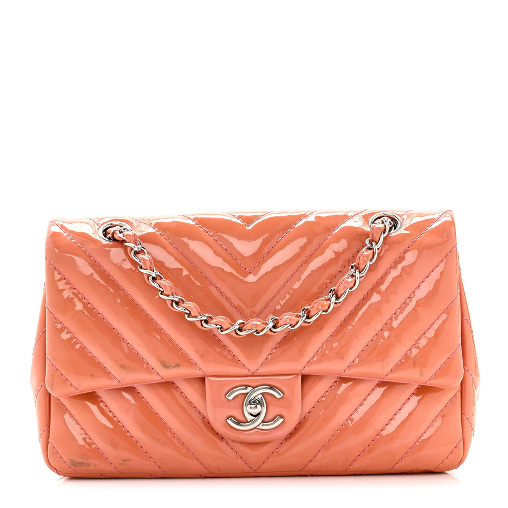 Chanel Patent Chevron Quilted Medium Single Flap Pink