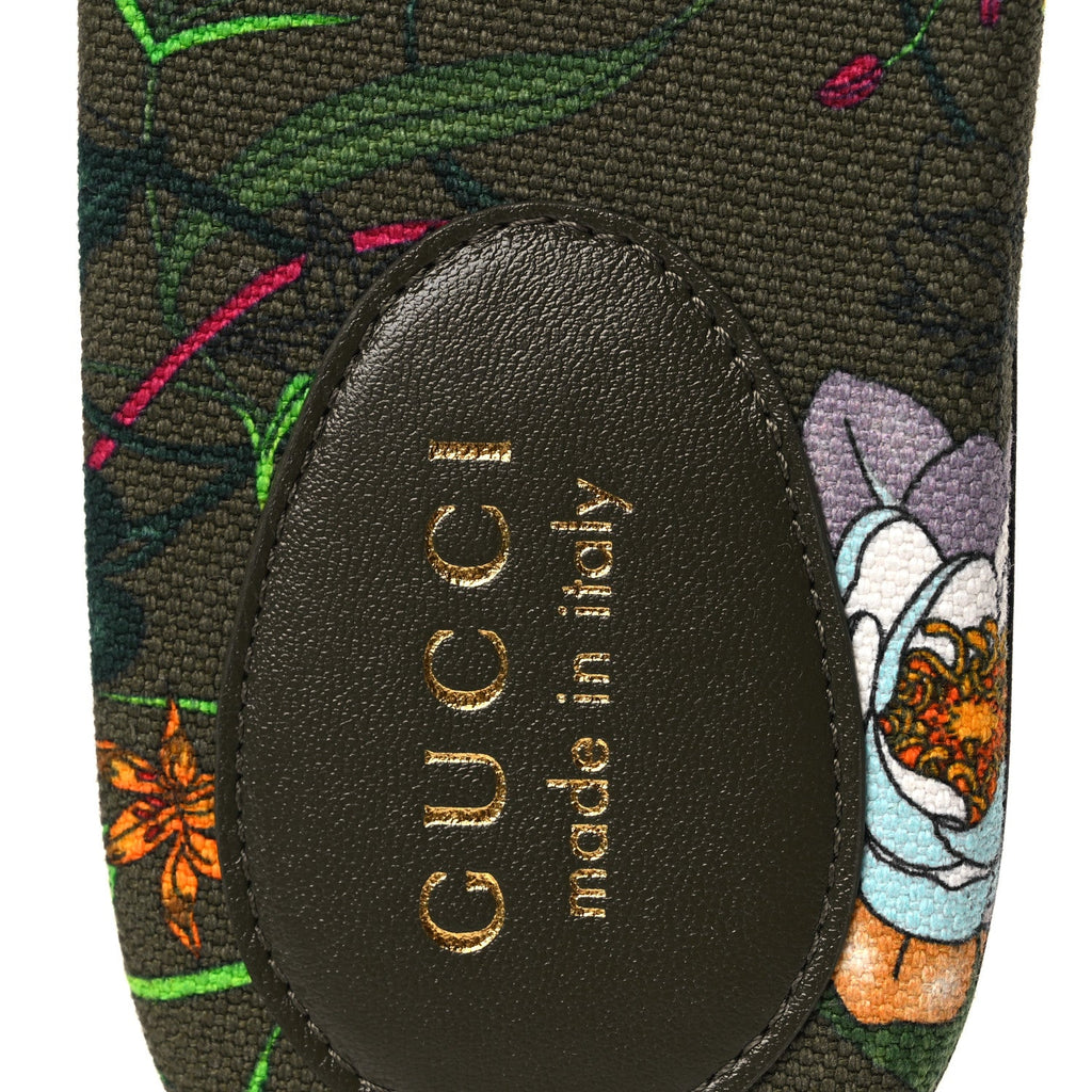 Gucci Canvas Flora Floral Horsebit Slide Sandals 36 Green