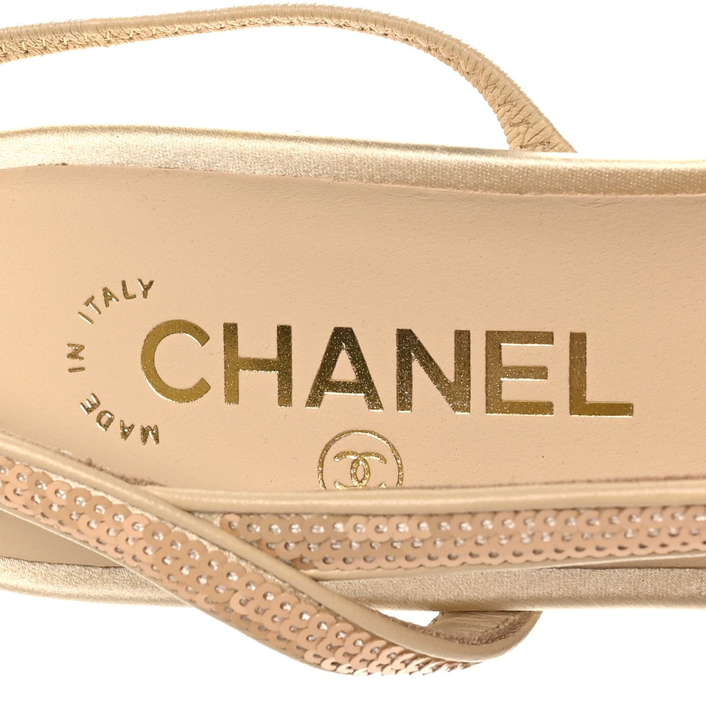 Chanel Sequin Grosgrain Cap Toe CC Slingback Pumps 40 Beige Black