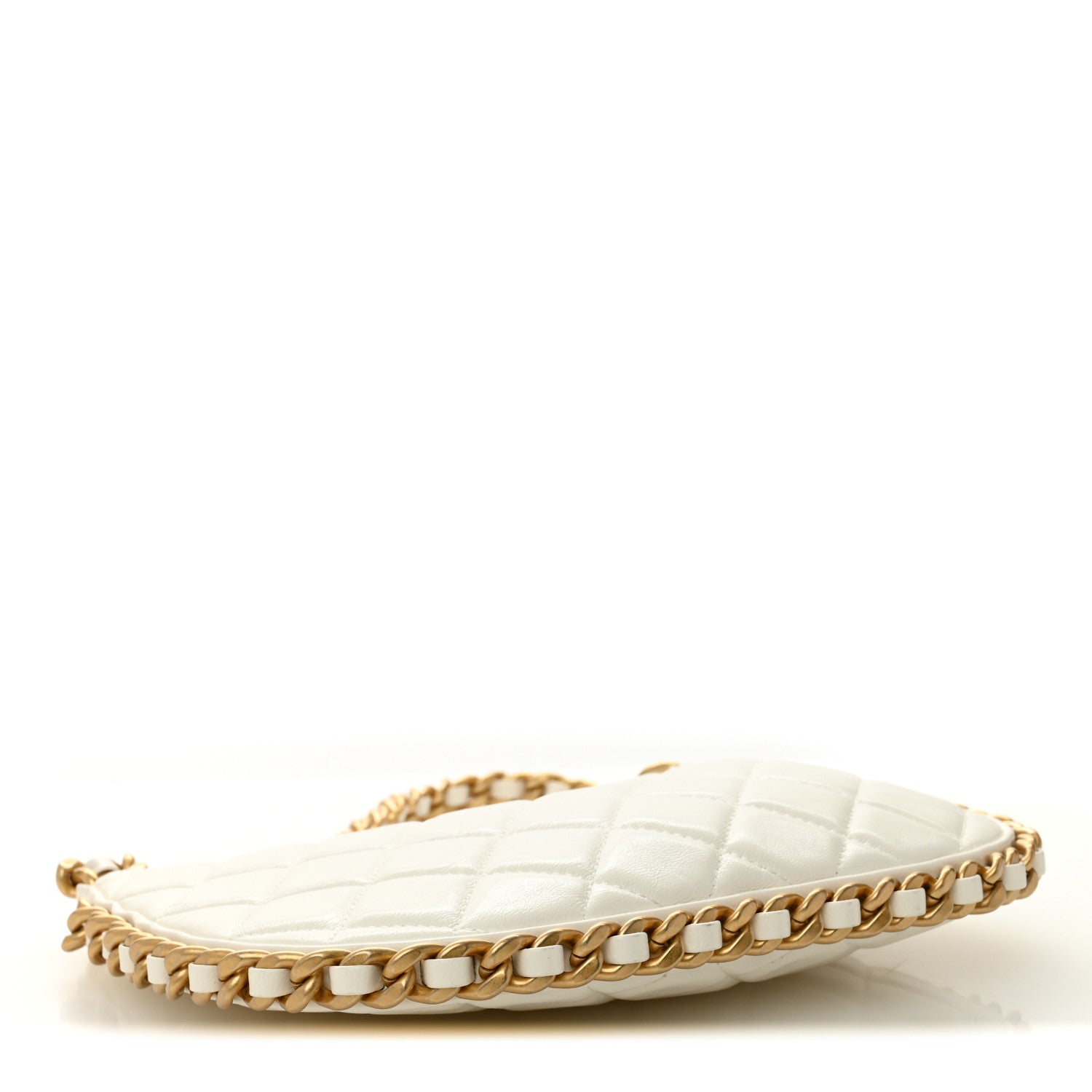 Chanel Shiny Crumpled Lambskin Quilted Trendy Chain Around Hobo White