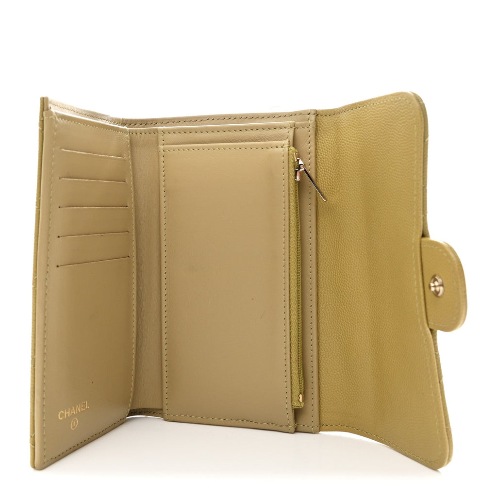 Caviar Quilted Medium Flap Wallet Beige