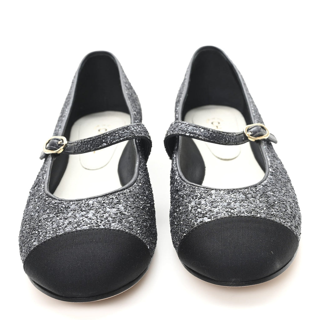 Glitter Grosgrain Cap Toe Mary Jane Flats 36.5 Gray
