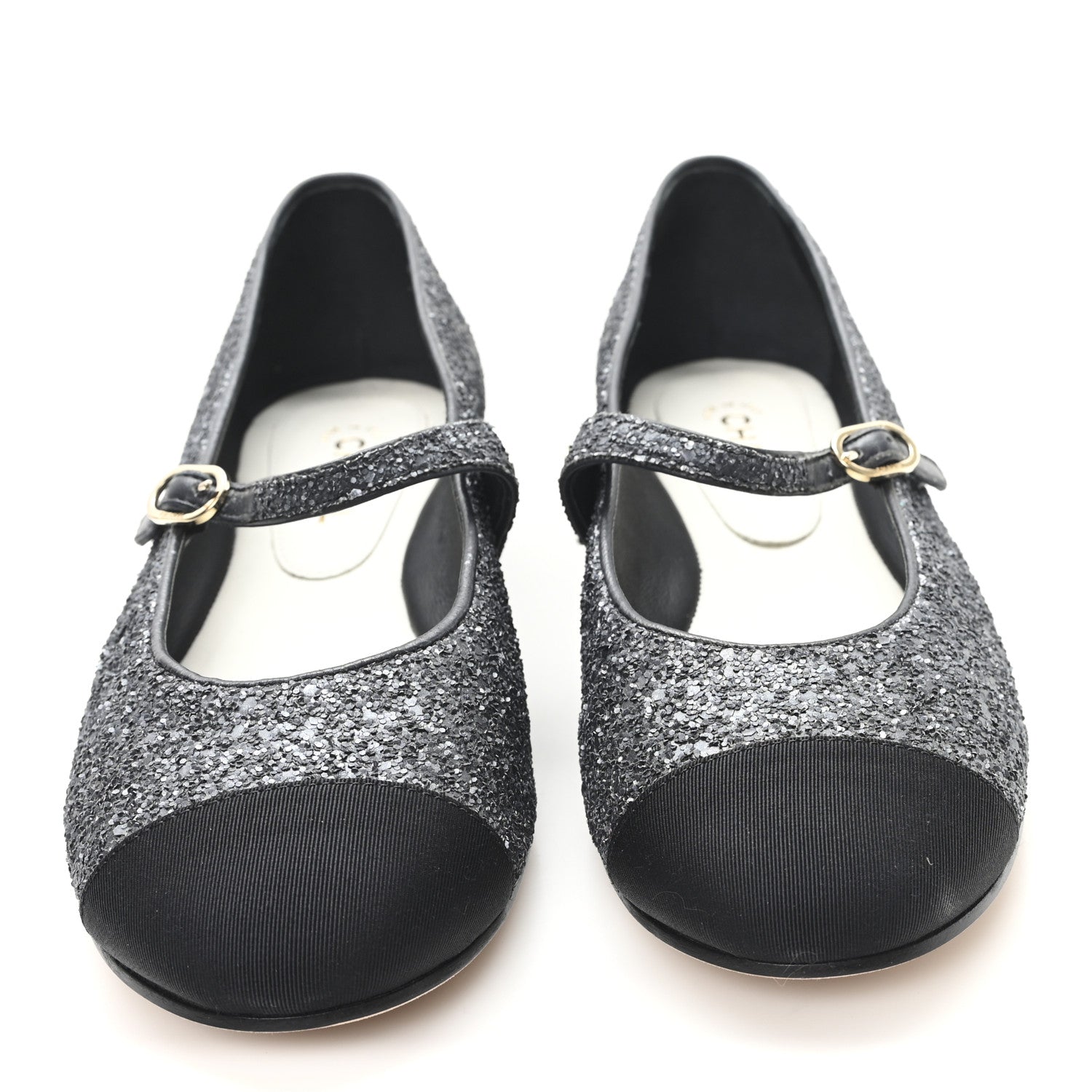 Glitter Grosgrain Cap Toe Mary Jane Flats 36.5 Gray