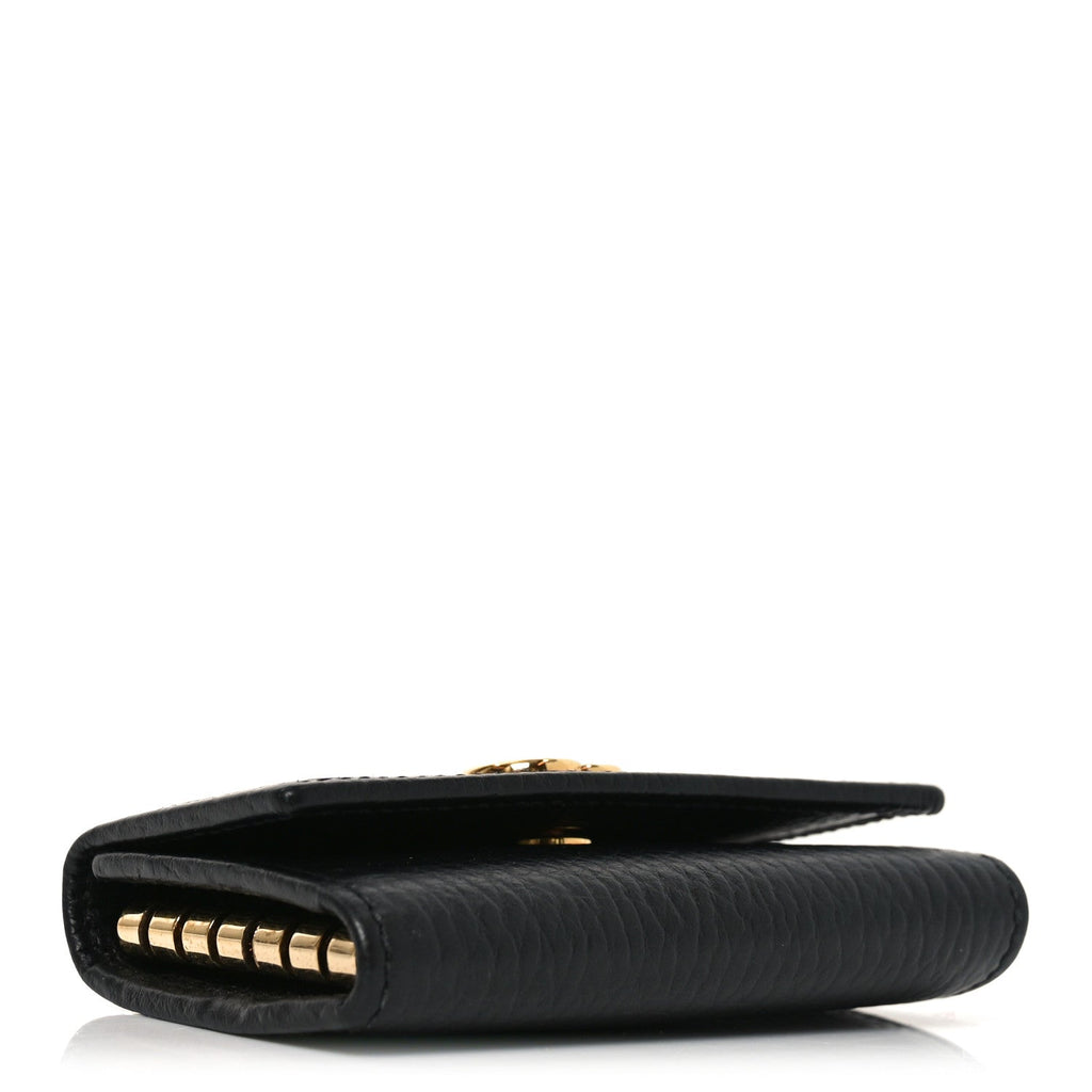 Gucci Pebbled Calfskin GG Marmont 6 Key Holder Black