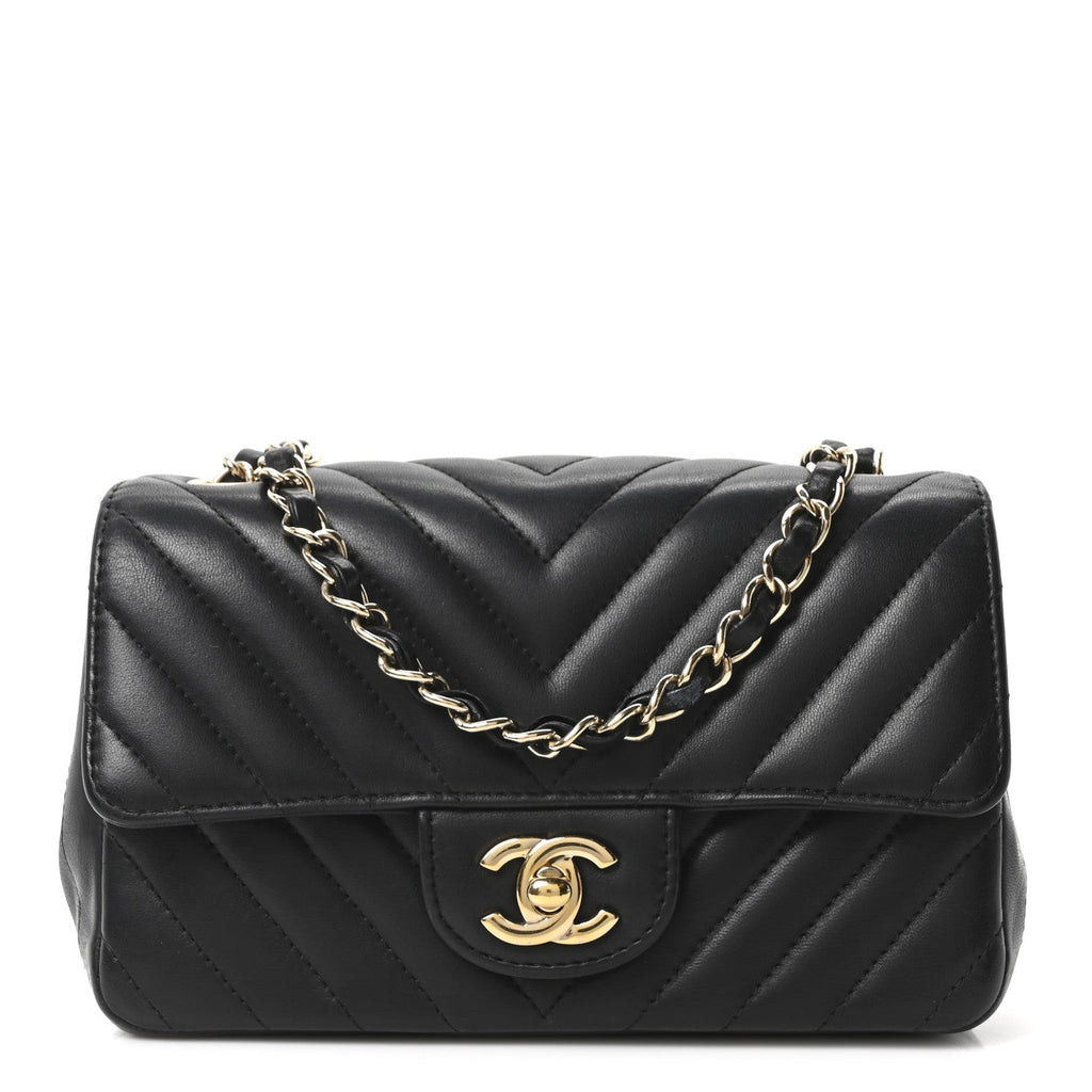 Chanel Lambskin Chevron Quilted Mini Rectangular Flap Black