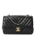 Chanel Lambskin Chevron Quilted Mini Rectangular Flap Black