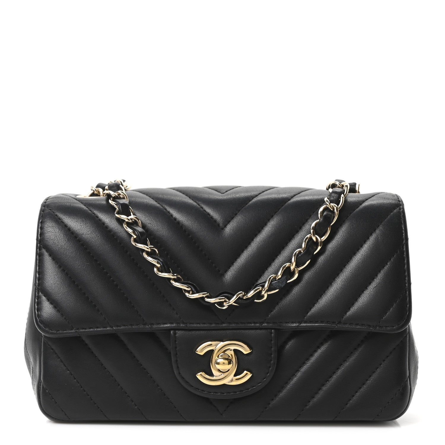 Chanel Lambskin Chevron Quilted Mini Rectangular Flap Black
