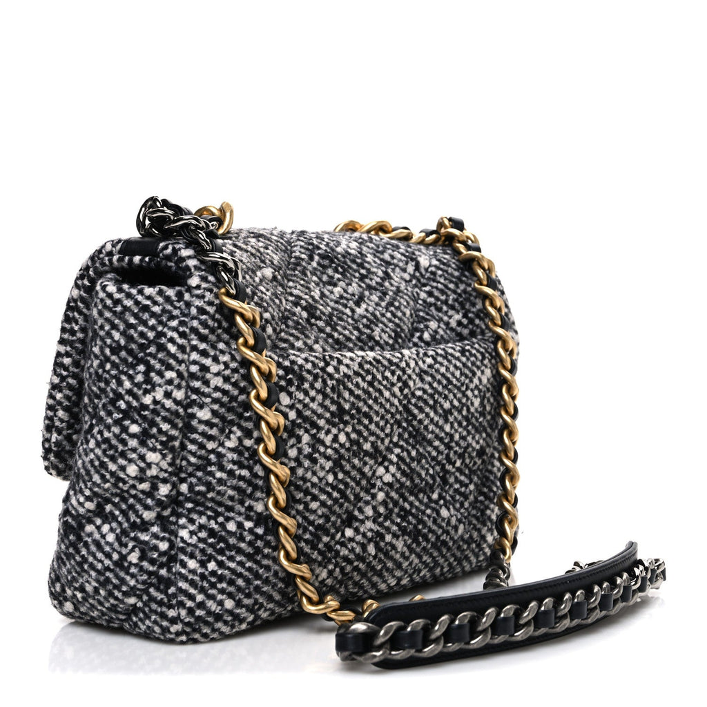 Chanel Tweed Quilted Medium Chanel 19 Flap Grey