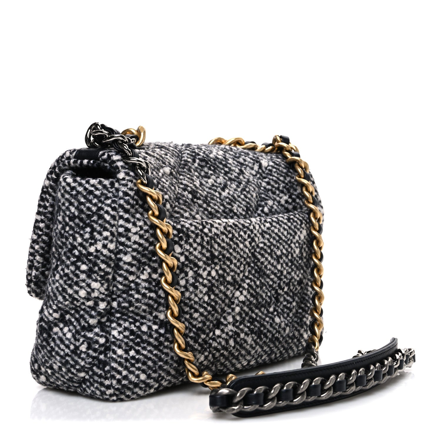 Chanel Tweed Quilted Medium Chanel 19 Flap Grey