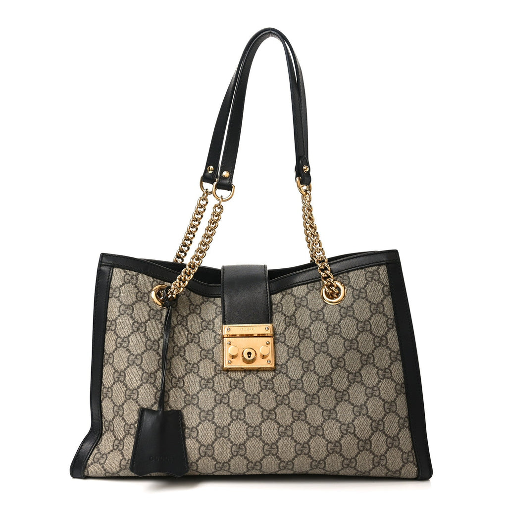 Gucci GG Supreme Monogram Medium Padlock Tote Black