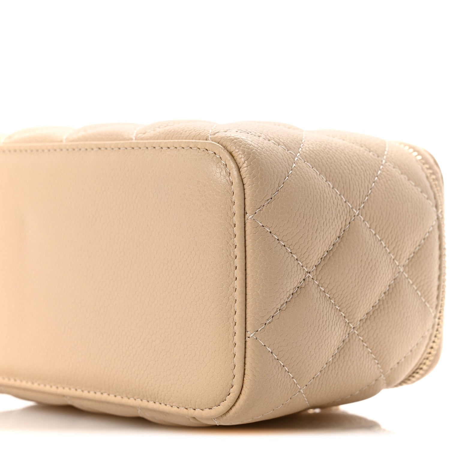 Chanel Caviar Quilted Small Tiny CC Vanity Case With Chain Beige
