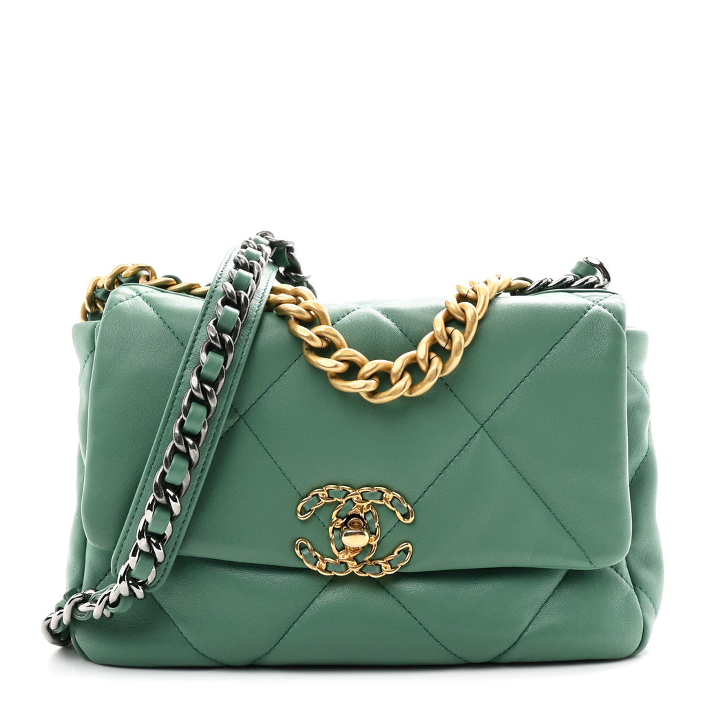 Chanel Lambskin Quilted Medium Chanel 19 Flap Green