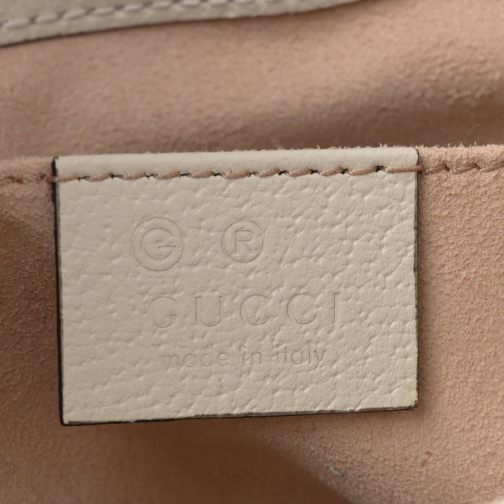 Gucci Glazed Textured Calfskin Web Small Ophidia Bucket Bag Mystic White