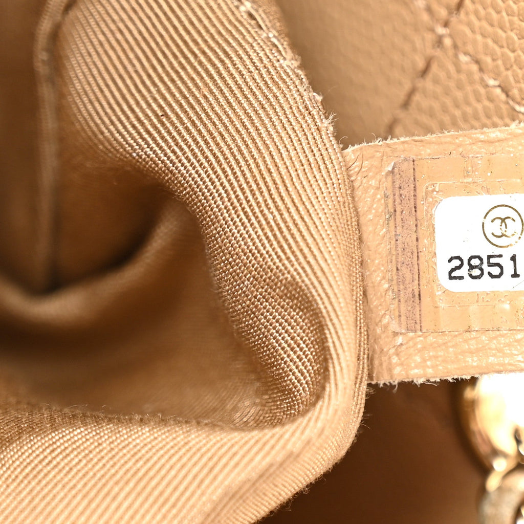 Chanel Caviar Quilted Large Rolled Up Bucket Drawstring Bag Beige