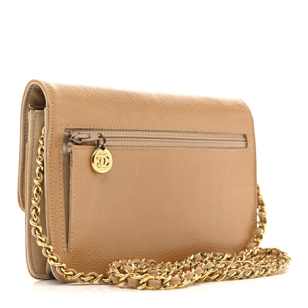 Chanel Caviar Timeless CC Wallet on Chain WOC Beige