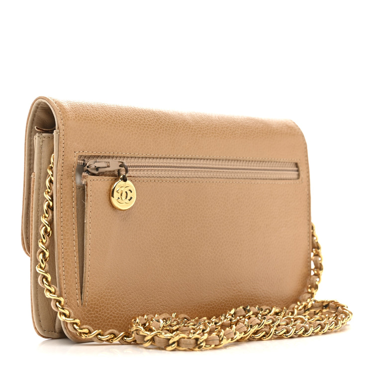 Chanel Caviar Timeless CC Wallet on Chain WOC Beige