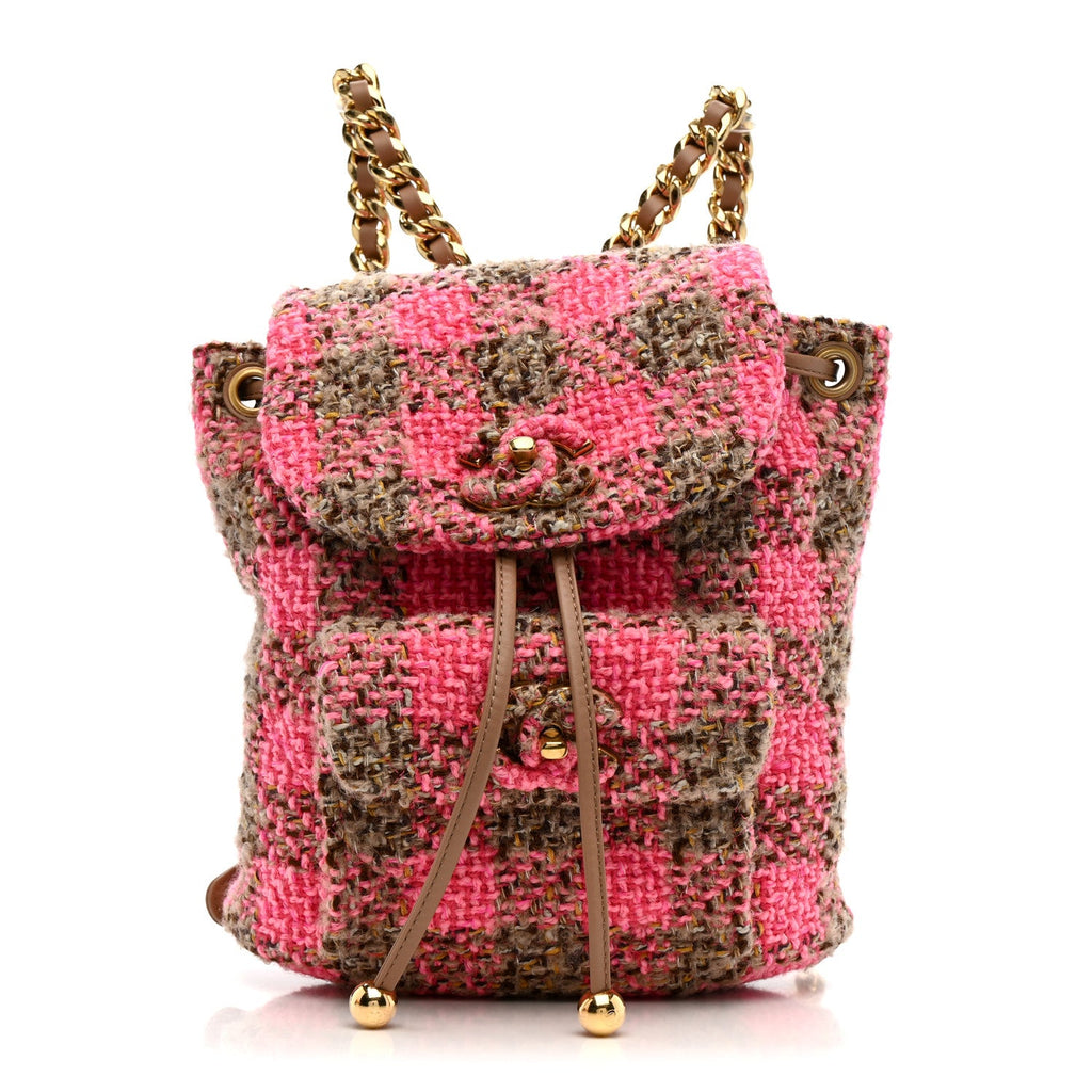 Chanel Wool Tweed Elegant Backpack Pink Brown