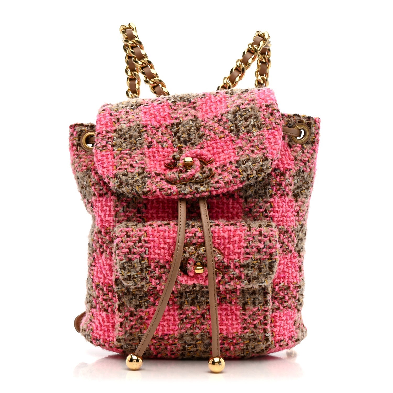 Chanel Wool Tweed Elegant Backpack Pink Brown