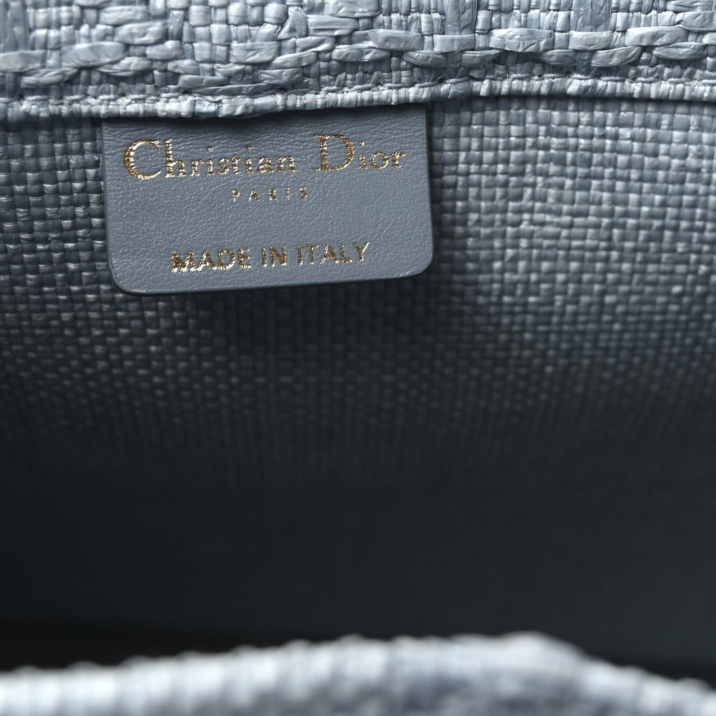 Christian Dior Raffia Cannage Medium Book Tote Blue