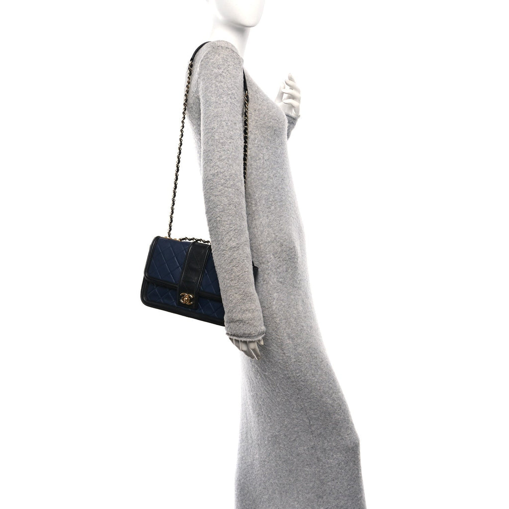 Chanel Lambskin Quilted Medium Elegant CC Flap Navy Black