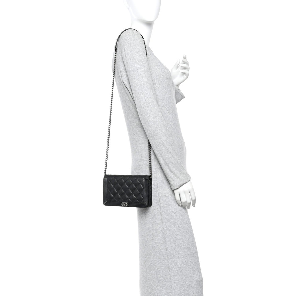 Chanel Caviar Quilted Boy Wallet On Chain WOC Black