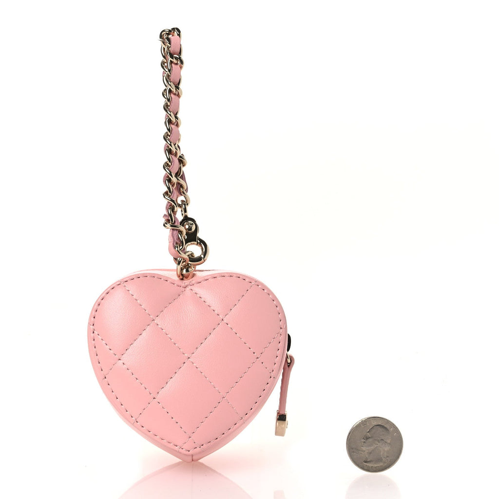 Lambskin Quilted CC In Love Heart Coin Bag Charm Light Pink