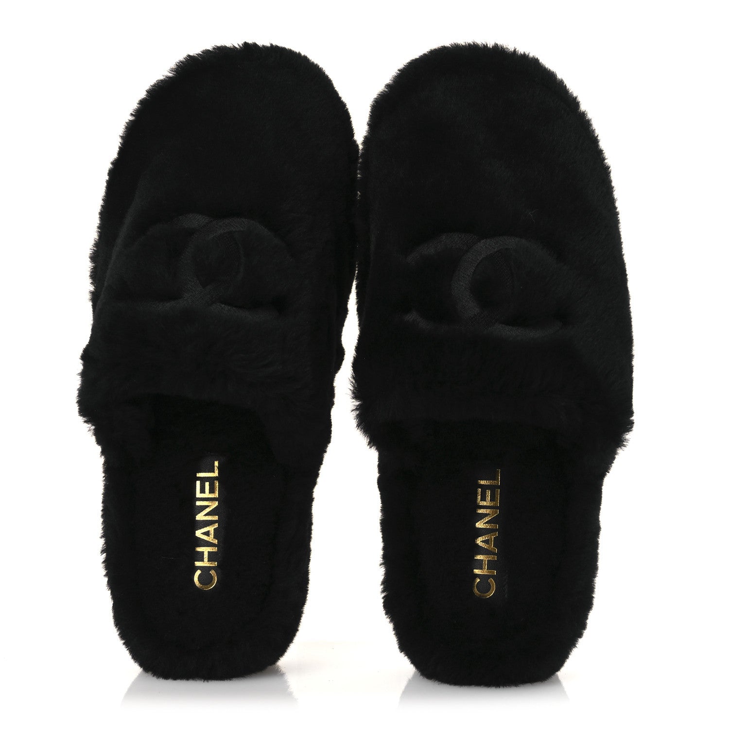 Chanel Shearling CC Flat Mules 40 Black