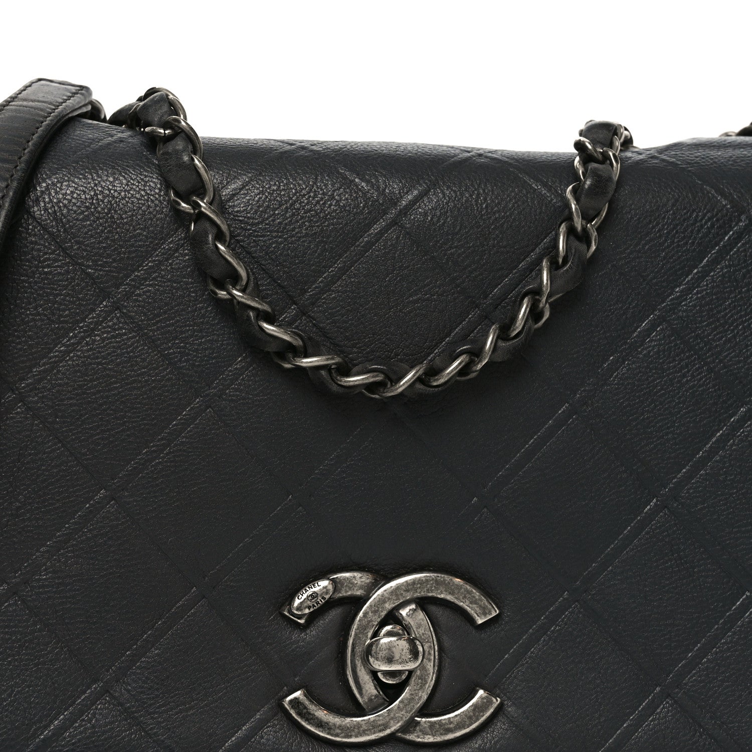 Chanel Calfskin Diamond Embossed Medium New Chic Flap Dark Grey