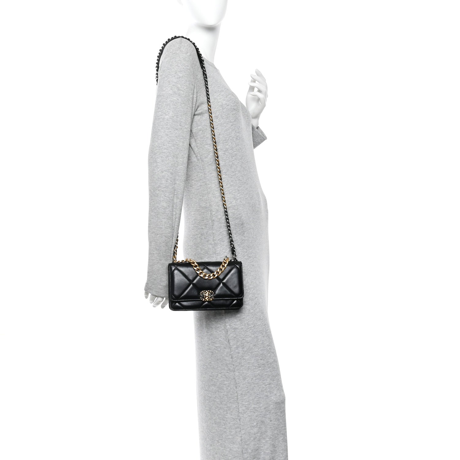 Chanel Lambskin Quilted Chanel 19 Wallet On Chain WOC Black