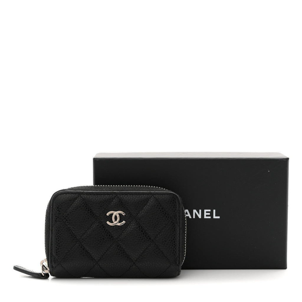 Caviar Quilted Zip Coin Purse Black