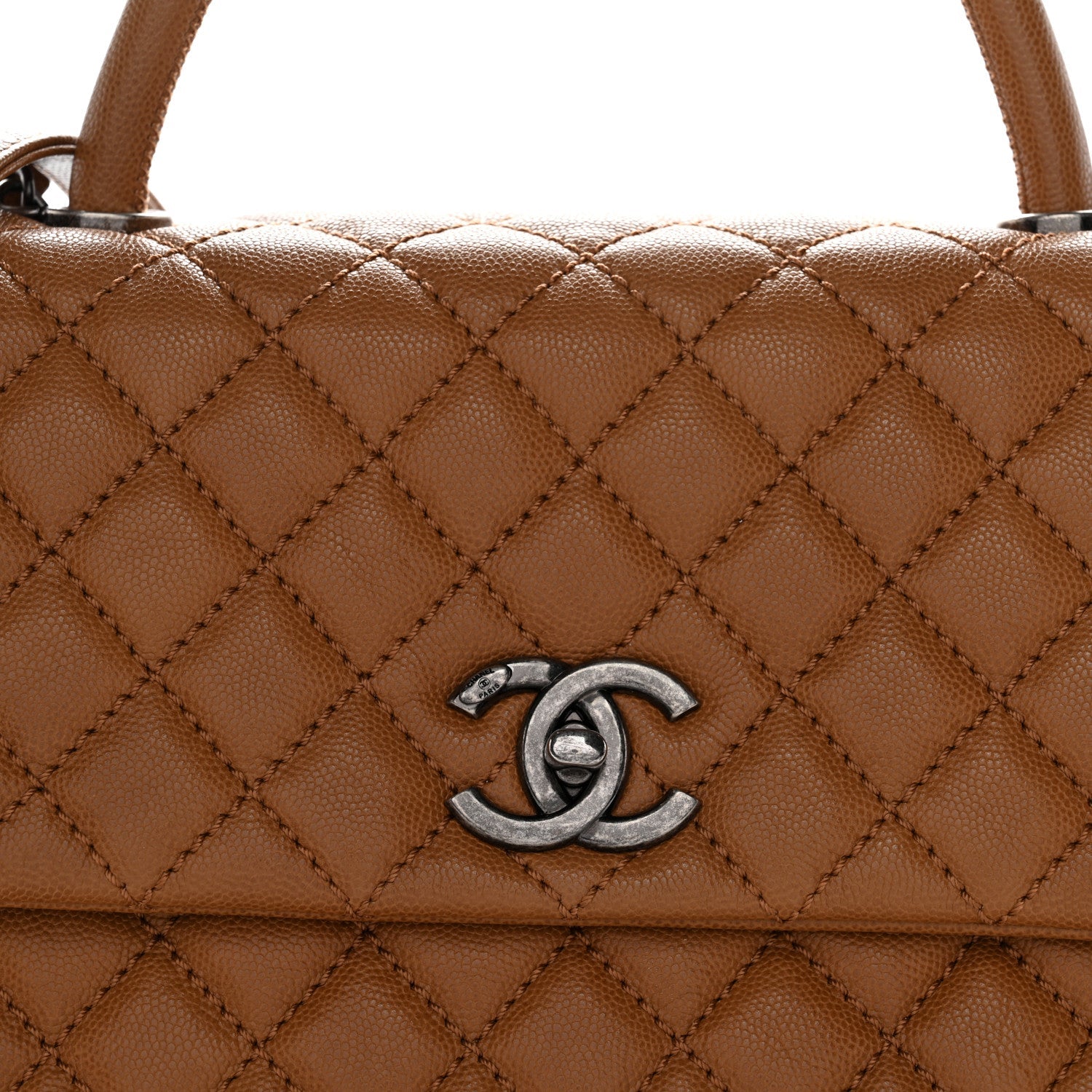 Chanel Caviar Quilted Medium Coco Handle Flap Camel