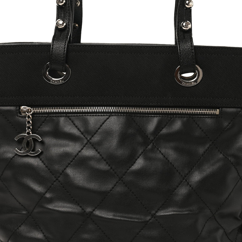 Chanel Coated Canvas Quilted Large Paris Biarritz Tote Black