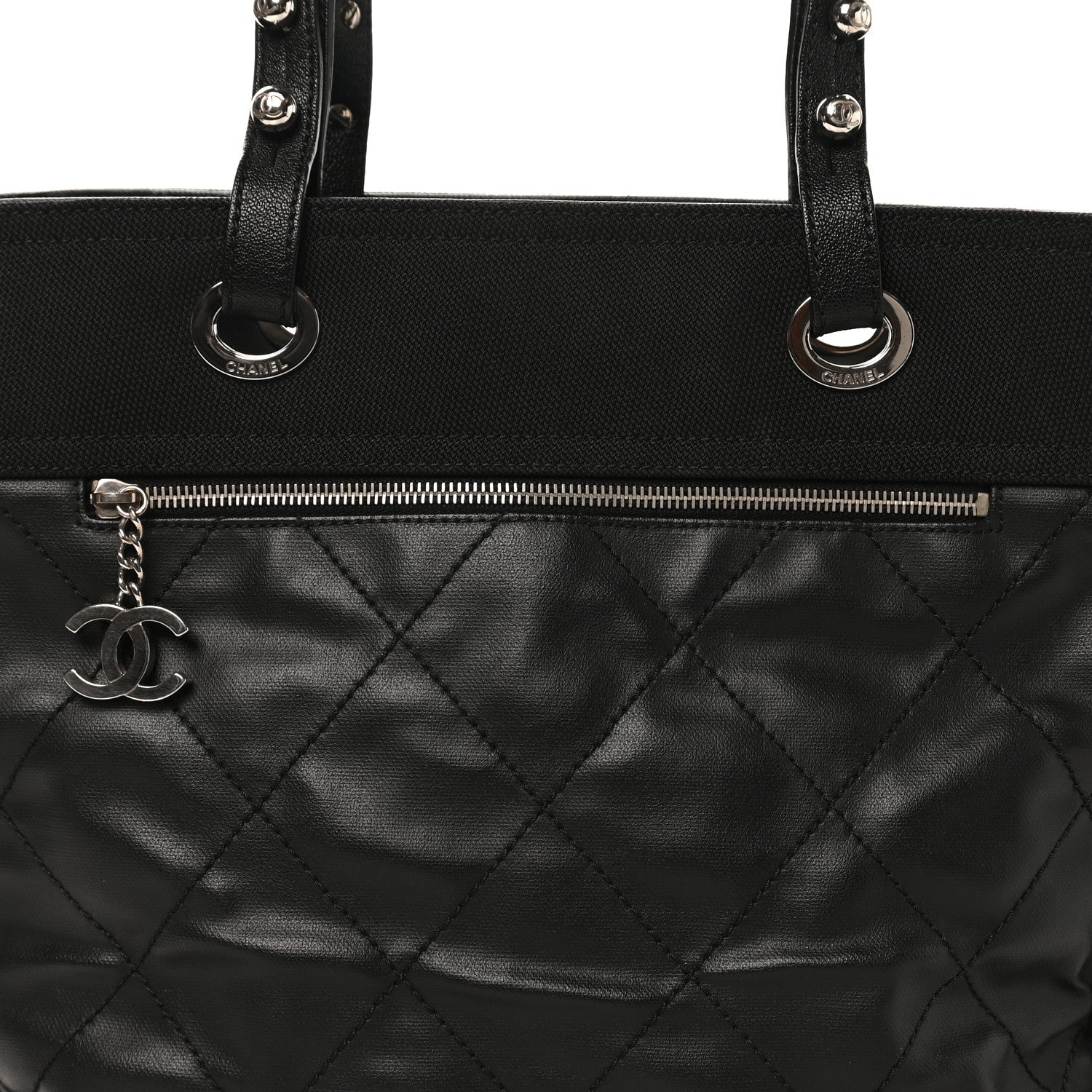 Chanel Coated Canvas Quilted Large Paris Biarritz Tote Black