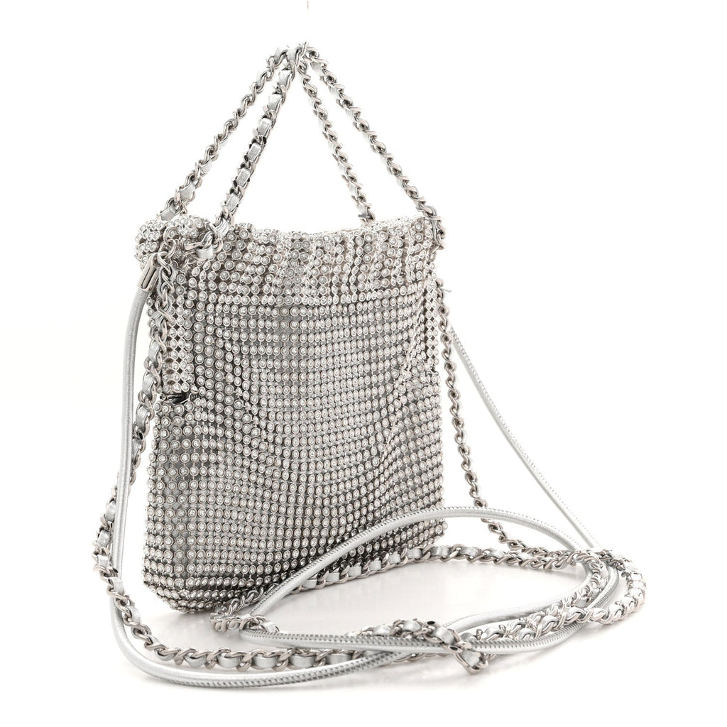 Chanel Crystal Embellished Metallic Lambskin Mini Chanel 22 Silver