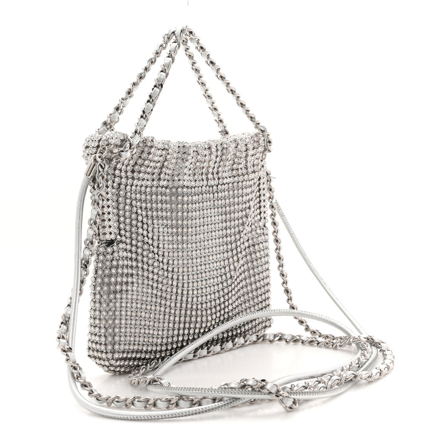 Chanel Crystal Embellished Metallic Lambskin Mini Chanel 22 Silver