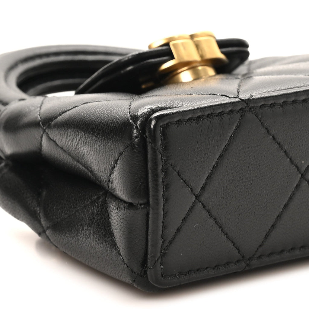 Chanel Shiny Lambskin Quilted Mini Kelly Bag Charm Black