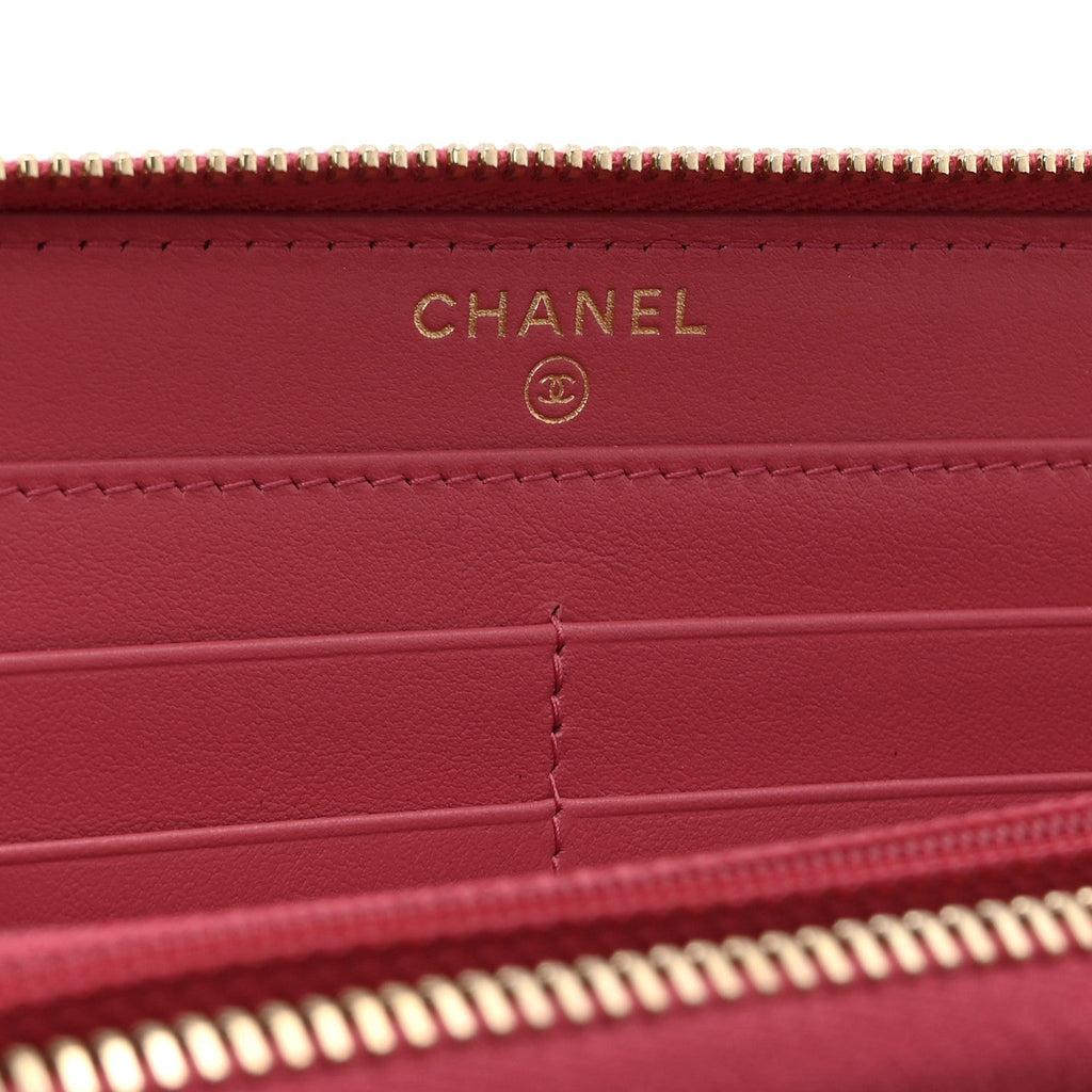 Caviar Quilted Large Filigree Zip Around Wallet Pink