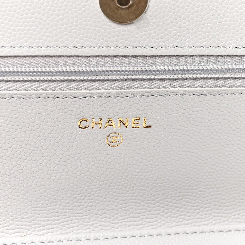 Chanel Caviar Quilted Textured CC Wallet on Chain WOC Grey