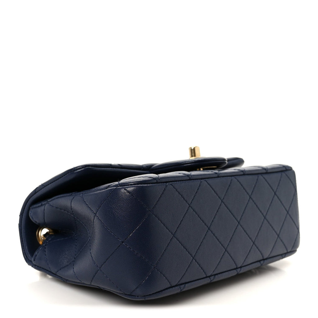 Chanel Lambskin Quilted Mini Pearl Crush Rectangular Flap Navy Blue