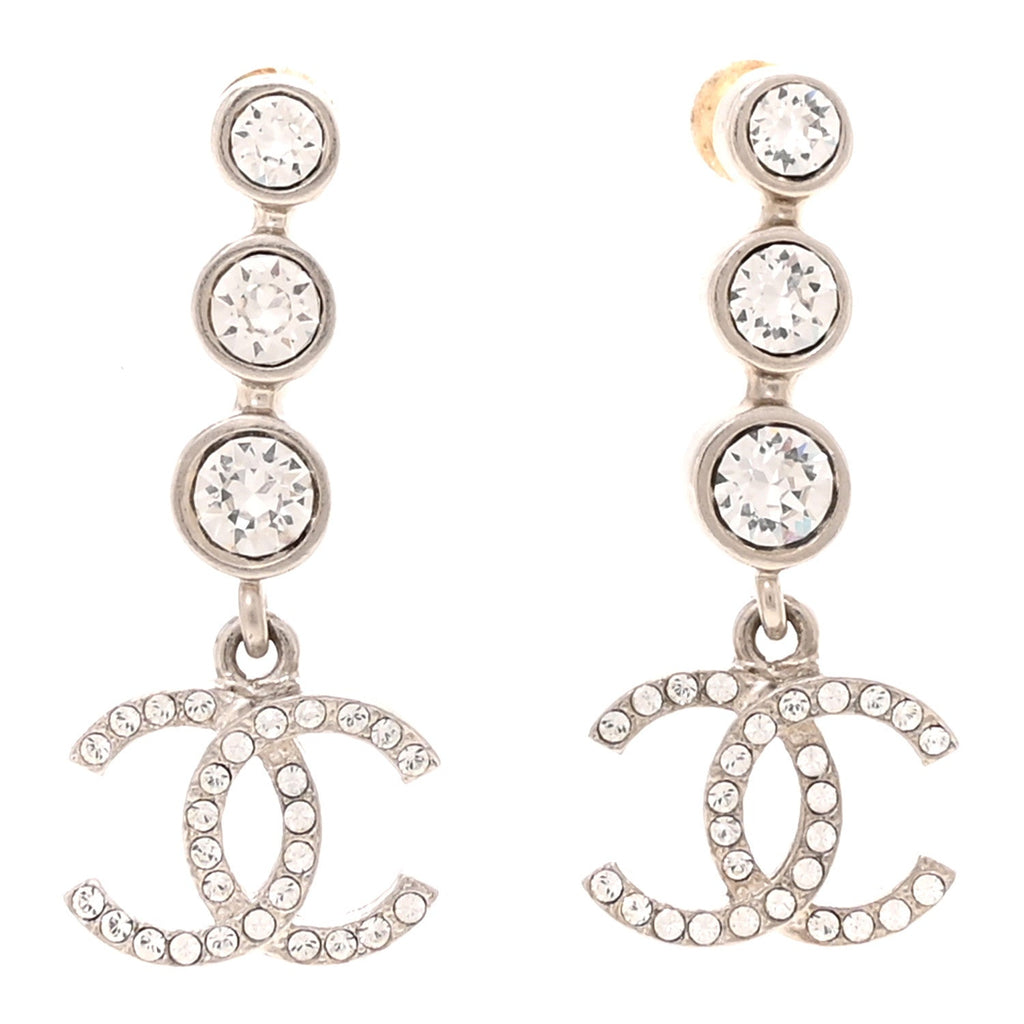 Crystal CC Drop Earrings Silver