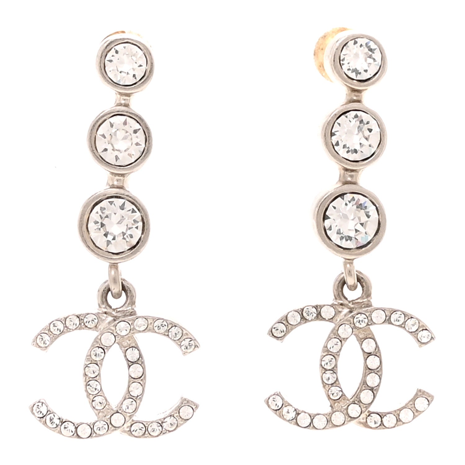 Crystal CC Drop Earrings Silver