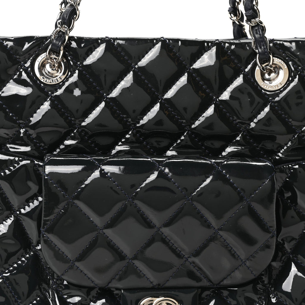 Chanel Patent Quilted Large Coco Shine Shopping Tote Navy