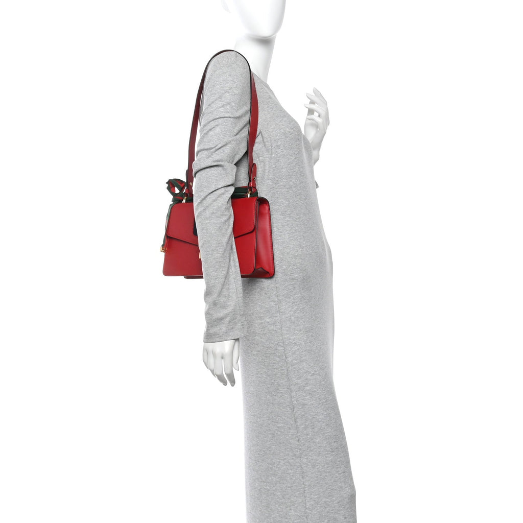 Gucci Calfskin Small Sylvie Shoulder Bag Hibiscus Red