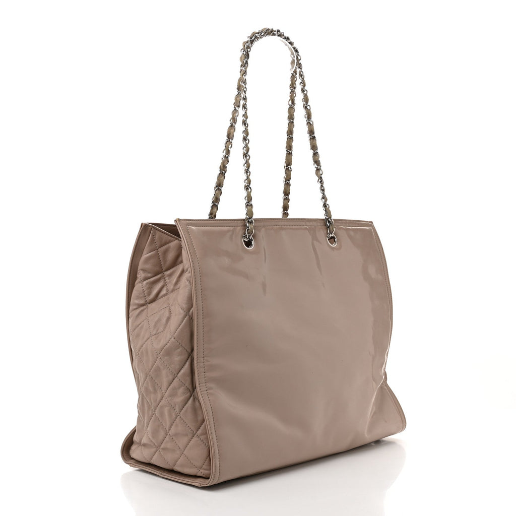 Chanel Vinyl Large Lipstick Tote Dark Beige